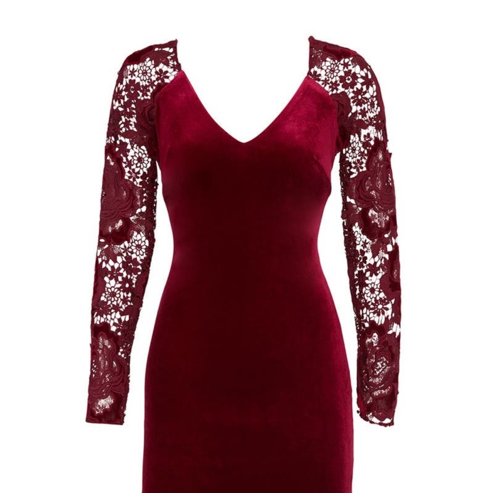 Red Velvet Lace Sheath by Badgley Mischka from Rent the Runway